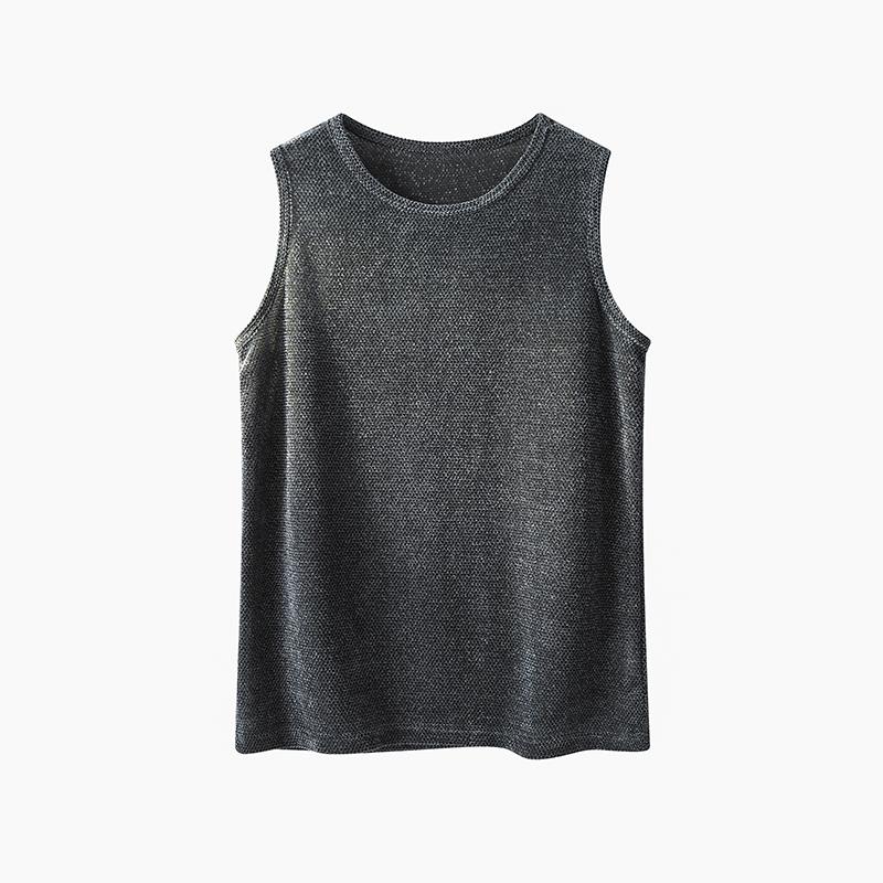Top Retro Style Mixed Color Textured Sleeveless Vest