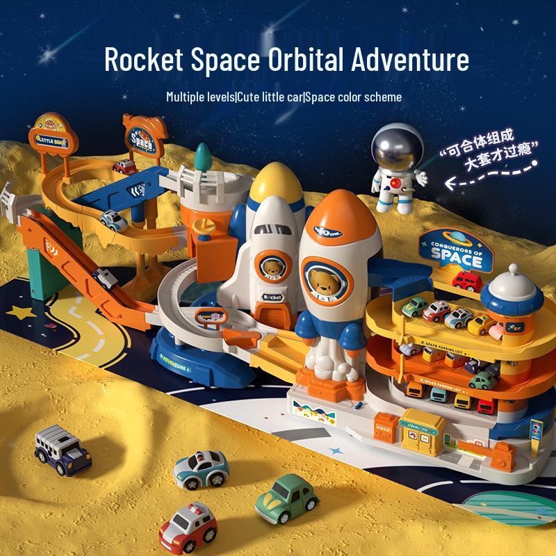 Rocket Space Adventure Track Car Toy for Kids – Educational Building & Parking Set