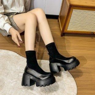 Short Boots Spring New Retro Fashion Small Thick-soled Heightening Martin Boots Versatile Elastic Thin Boots
