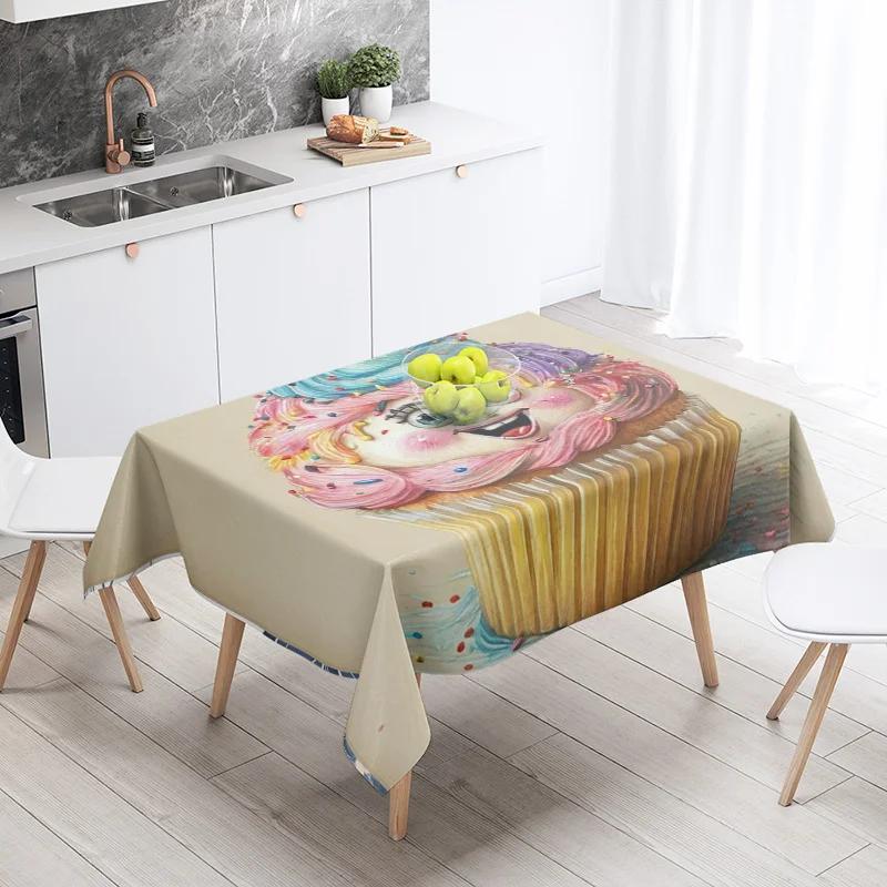 Soyut Sanat Yemek İllüstrasyonu Masa Örtüsü Yağ Geçirmez Masa Örtüsü Su Geçirmez Piknik Kumaşı Nordic Ev Dekorasyonu