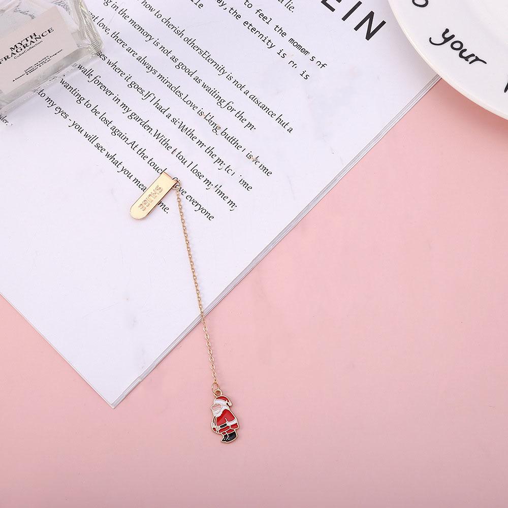 1 Piece Cartoon Christmas Metal Santa Pendant Bookmark School Office Supplies Bookmarks Cute Stationery