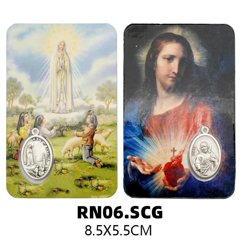 Heiligenbild mit eingebautem Anhänger, Katholischer Charakter Reversibler Anhängerkarte DIY-Zubehör Großartiges katholisches Geschenk Sammelbare Gedenkkarte