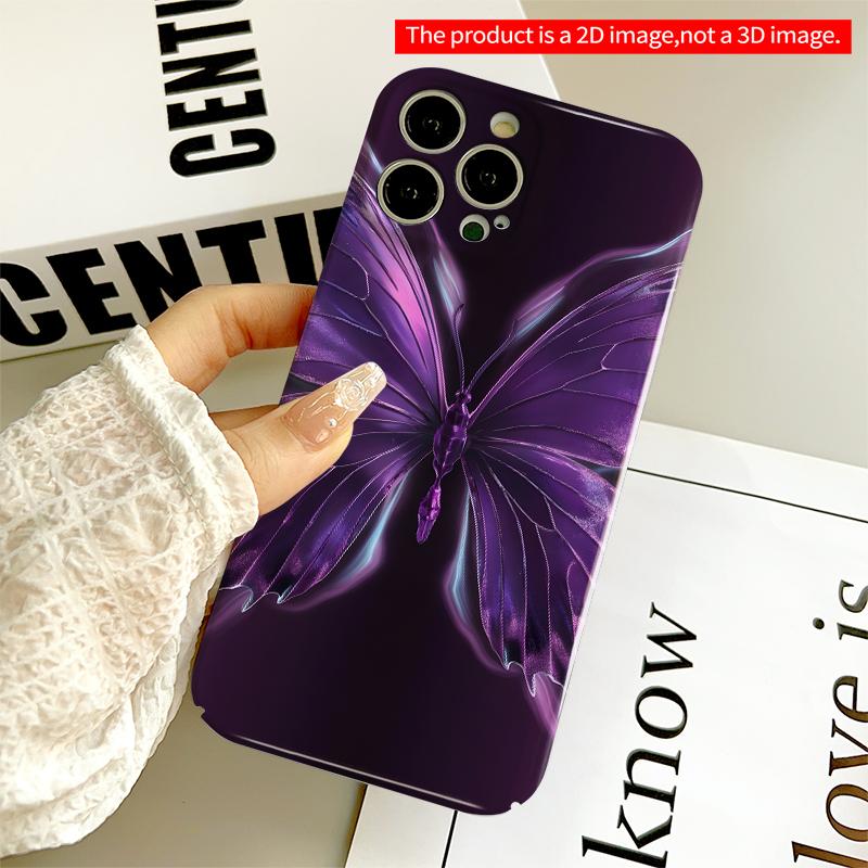 2DFlat Purple Butterfly Glow Phone Case All inclusive film hard iPhone case, compatible with iPhone 18 Pro Max 17 16 15 14 13 12 11