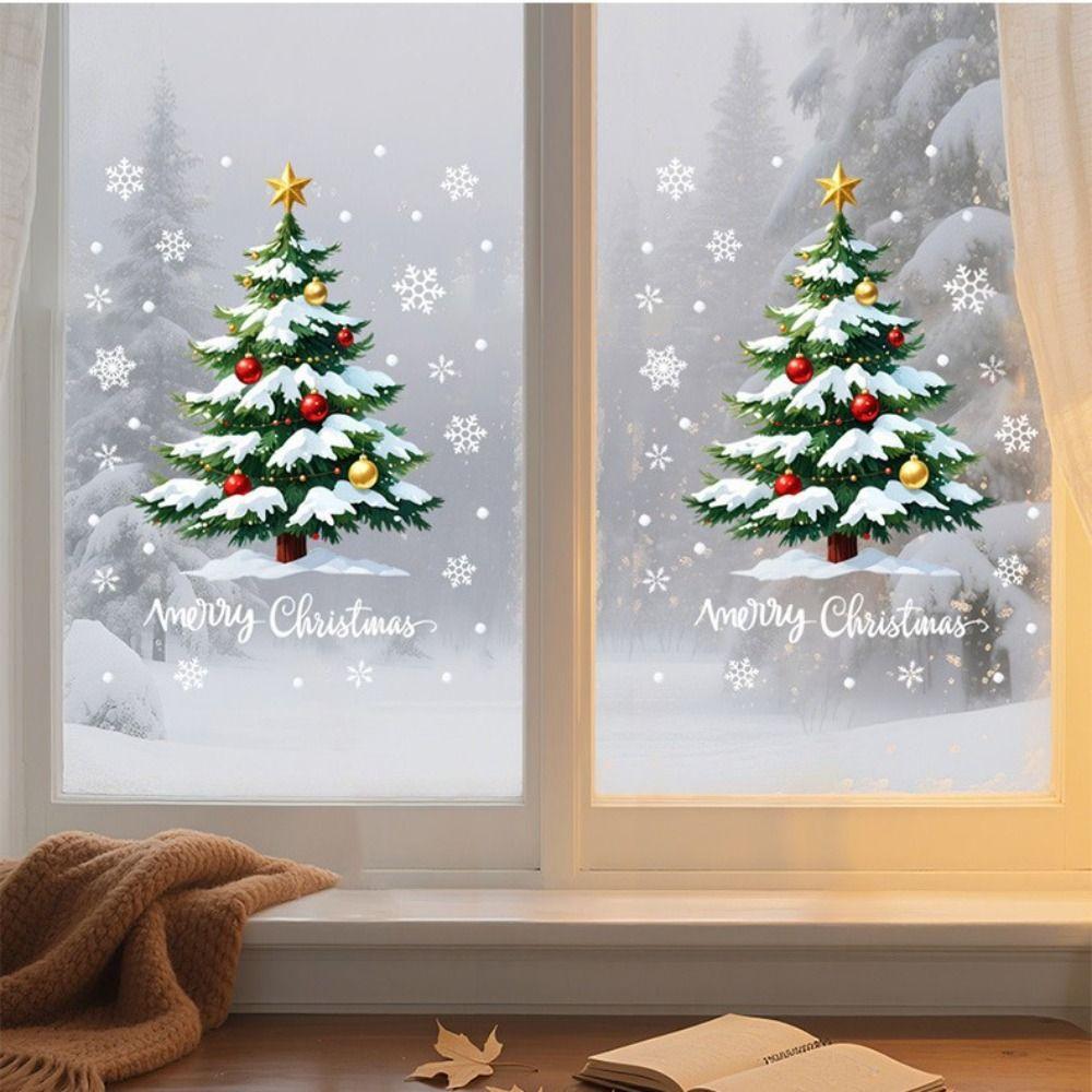 Removable Christmas Tree Wall Stickers PVC Electrostatic Sticker Xmas Decals  New Year