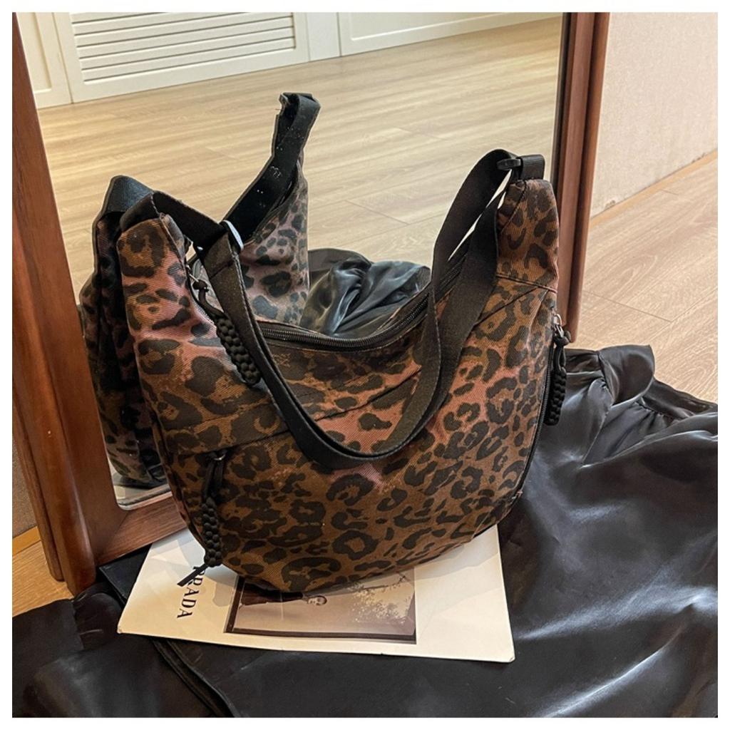 Leopardenmuster Leinwand Knödeltasche, Sportlicher Stil, Lässige und Vielseitige Beliebte Stofftasche, Tragbare und Modische Einzel-Schulter Crossbody-Tasche