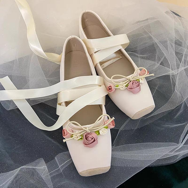 Ballerines pour femmes à bride croisée à la cheville, bout carré, décolleté, décontractées, à semelle souple, élégantes, chaussures de ville