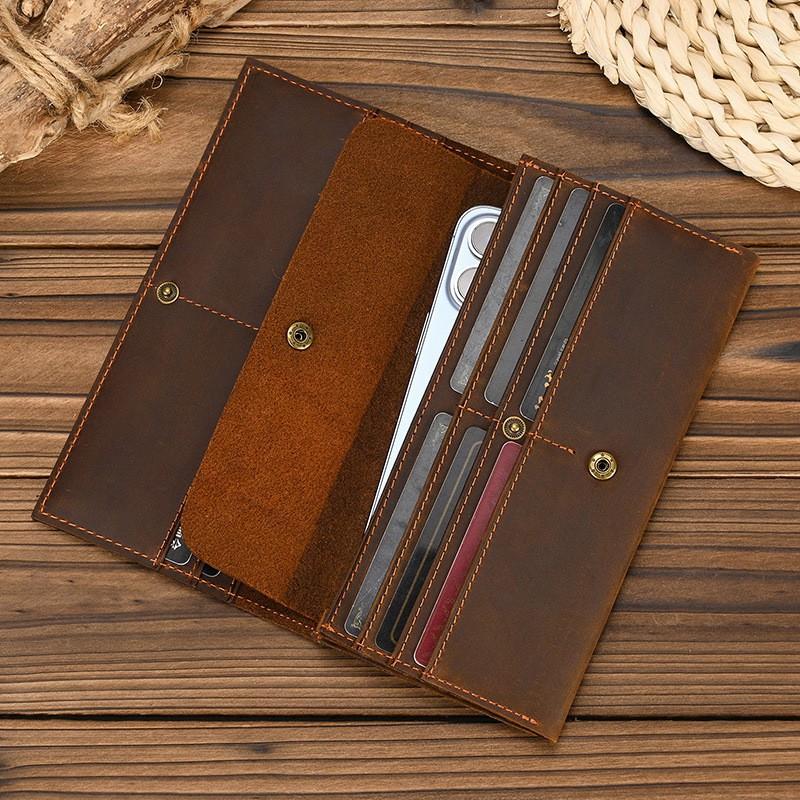 

Crazy Horse Leather Long Wallet Men s Multi Card Zero Mobile Money Clip Layer Handbag