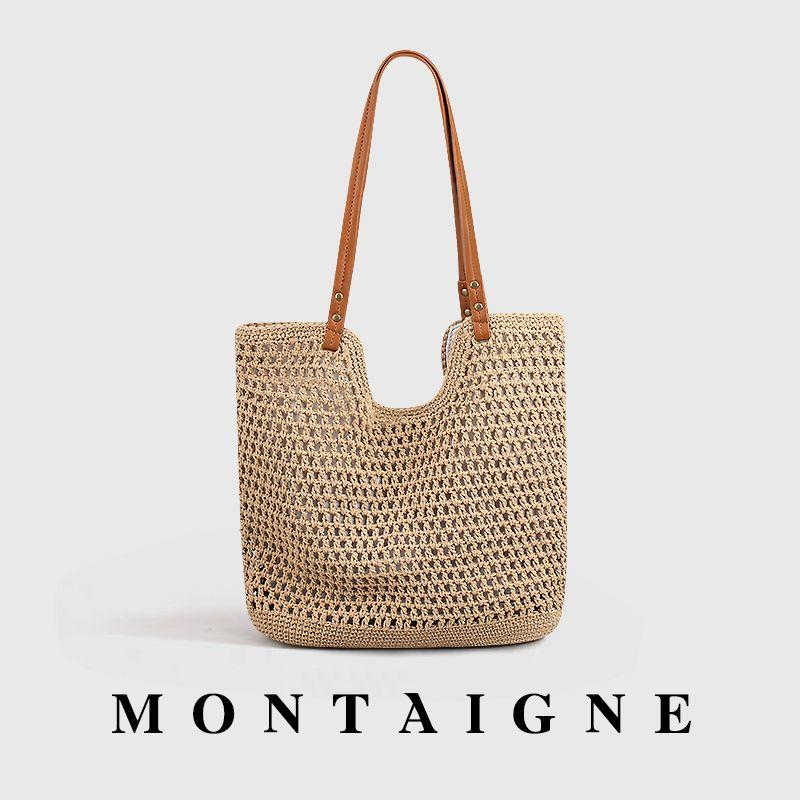 

French Summer Knitting Beach New Arrival Easiest for Match Shoulder Bag Khaki-Khaki