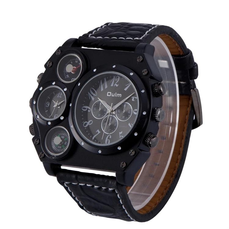 Oulm HP1349 Men's Sport Quartz Wristwatch Super Big Dial Decorative Compass Business Style Leather Band New Large Dial for Men