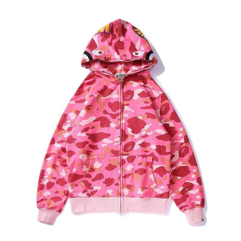 Mens Oversized Hooded Sweatshirt With Shark Embroidery Camo Print Casual Long Sleeve Pullover