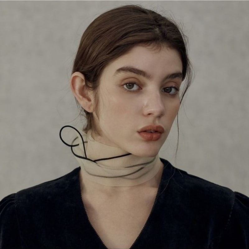 AMONG A ORGANZA RIBBON SCARF_IVORY