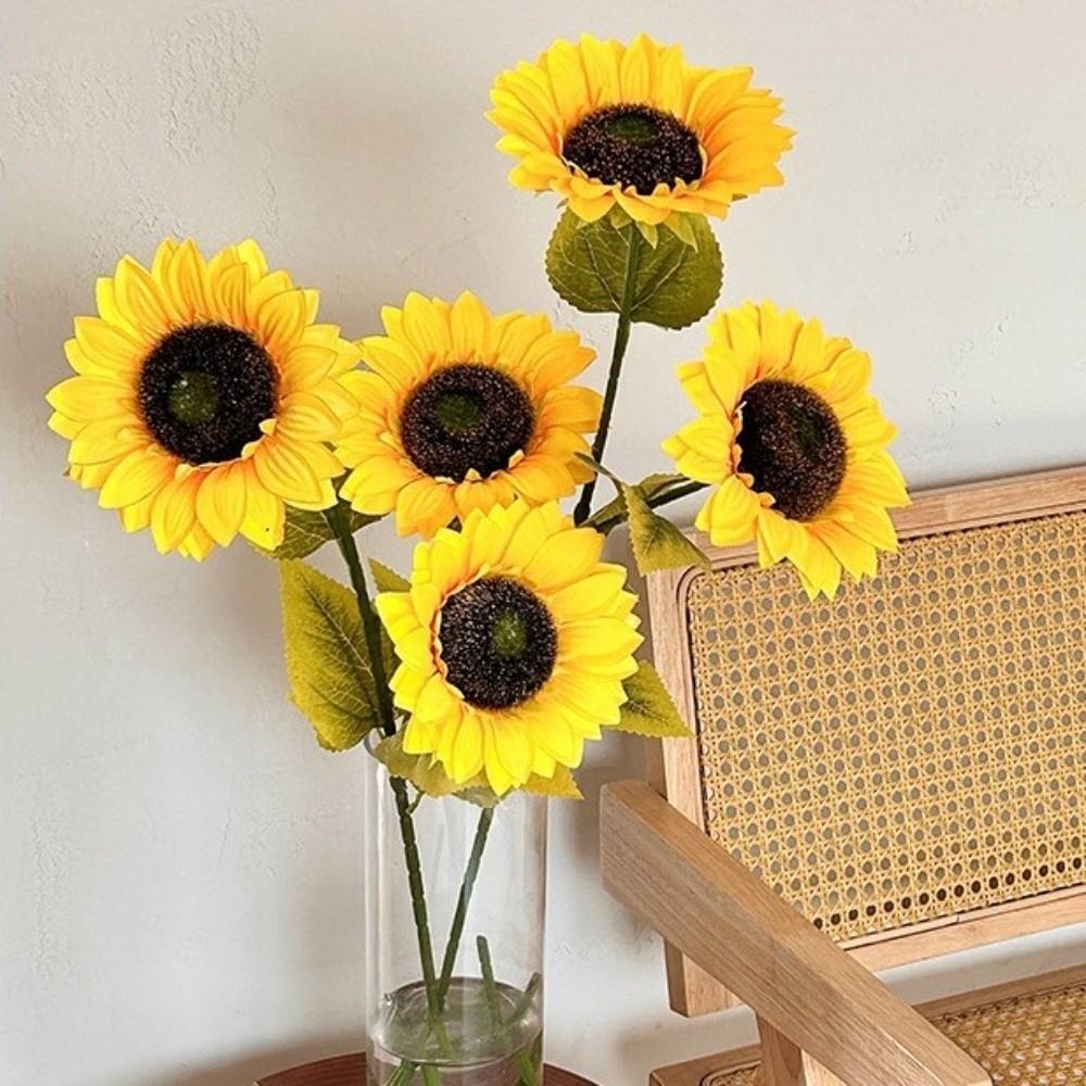Silk Artificial Sunflower Long Stem Decorative Sunflower Fake Flowers Bouquet Table Centerpiece