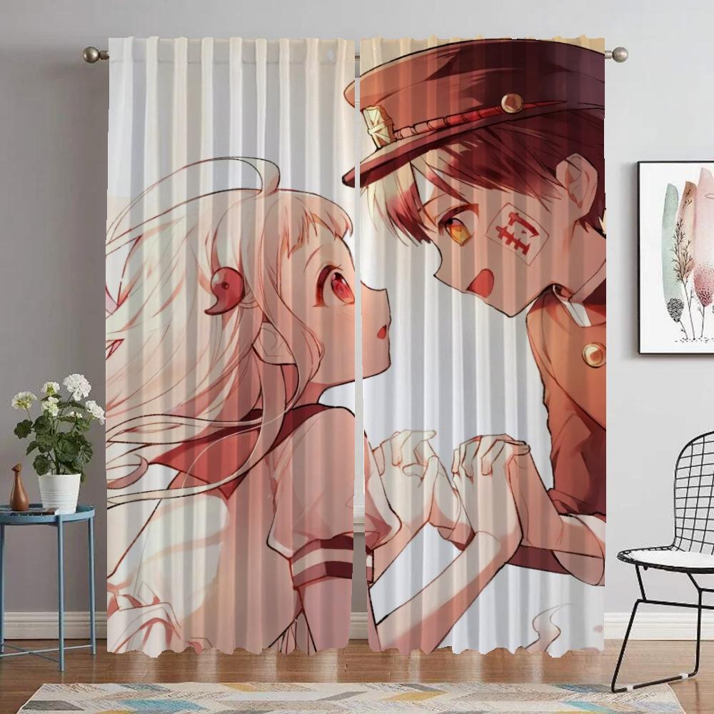 Hanako Kun Curtains for Bedroom Elegant Room Curtains 2 Pieces Window Curtain Shades Halloween Decoration Partition Living Child