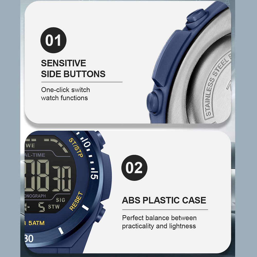 NAVIFORCE Original DIgital Watch Men LCD Display Calendar Date Chronograph Alarm Night Pattern Silicone Strap Waterproof Boys Watch NF7138