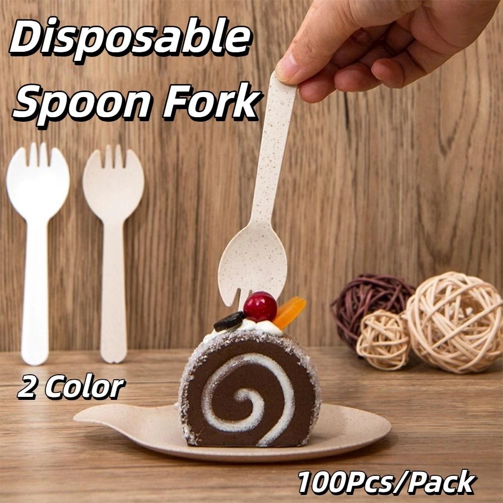 100Pcs Eco-Friendly Disposable Spoon Fork Individually Packaged Mini Fork Set  Commercial