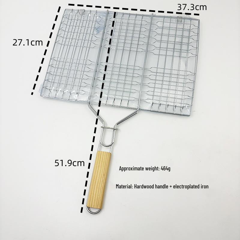

Portable Outdoor BBQ Grill Tongs with Wooden Handle - Anti-Scald Detachable Grill Net for Fish and Vegetables