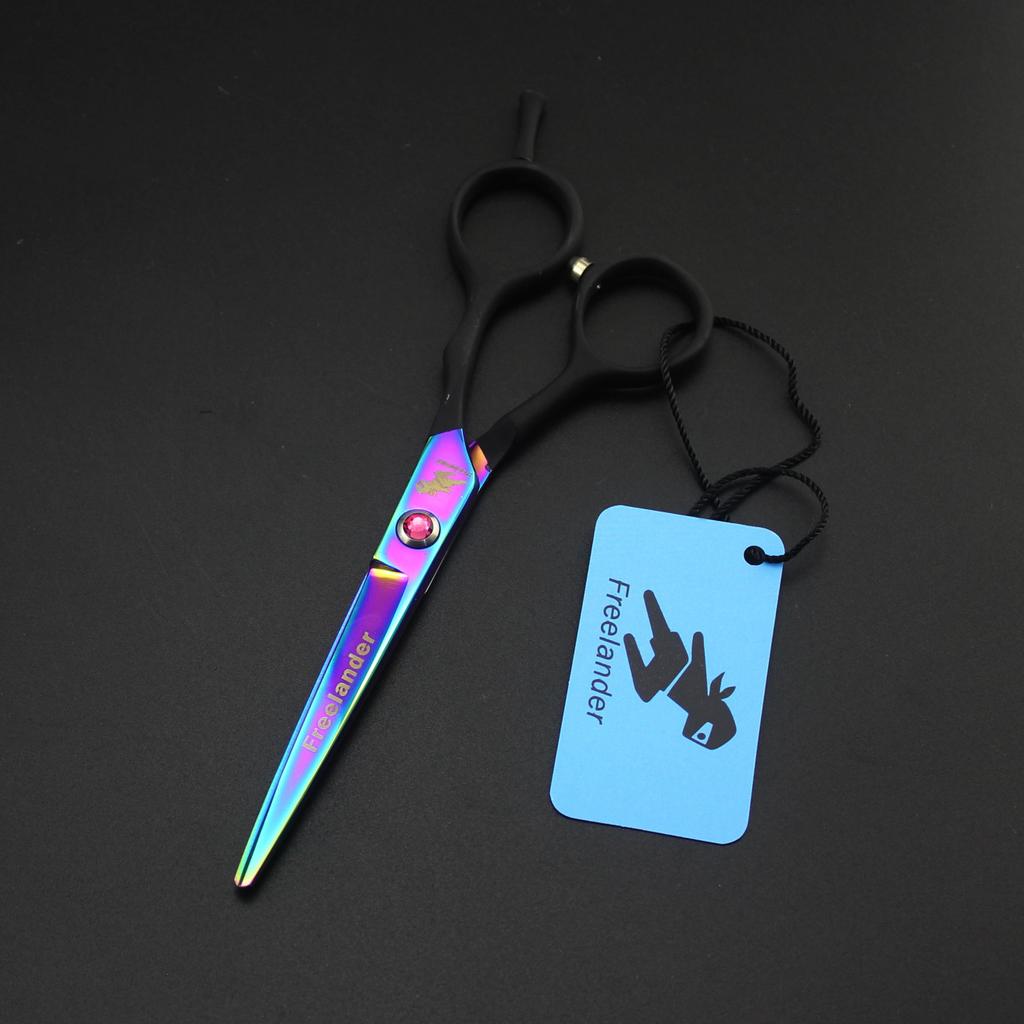 Freelander, colored black handle, hair scissors, flat scissors, tooth scissors, thin scissors 5.5 inches