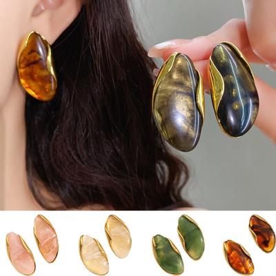 Stainless Steel Resin Amber Earrings Translucent Lightweight Acrylic Teardrop Earrings Hypoallergenic Drop Hoops Translucent