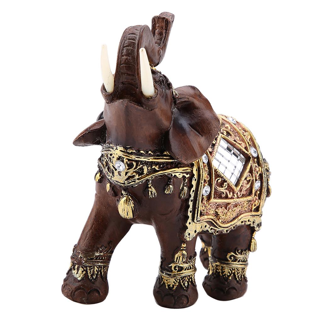 Lucky Feng Shui Wood Grain Elephant Statue Sculpture Wealth Figurine Gift Home Decoration
