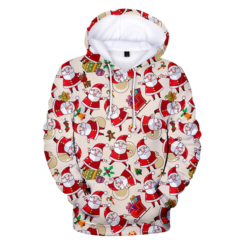 Christmas Fashion Print Loose Men'S And Women'S Thin Hooded Sweater