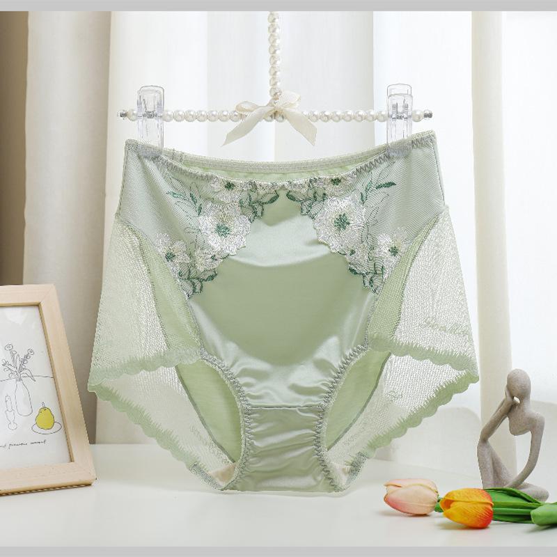 Chinese Style Embroidered Lingerie Lace Sexy Seamless Underwear for Women No Hip Clip High Waist Plus Size Panties