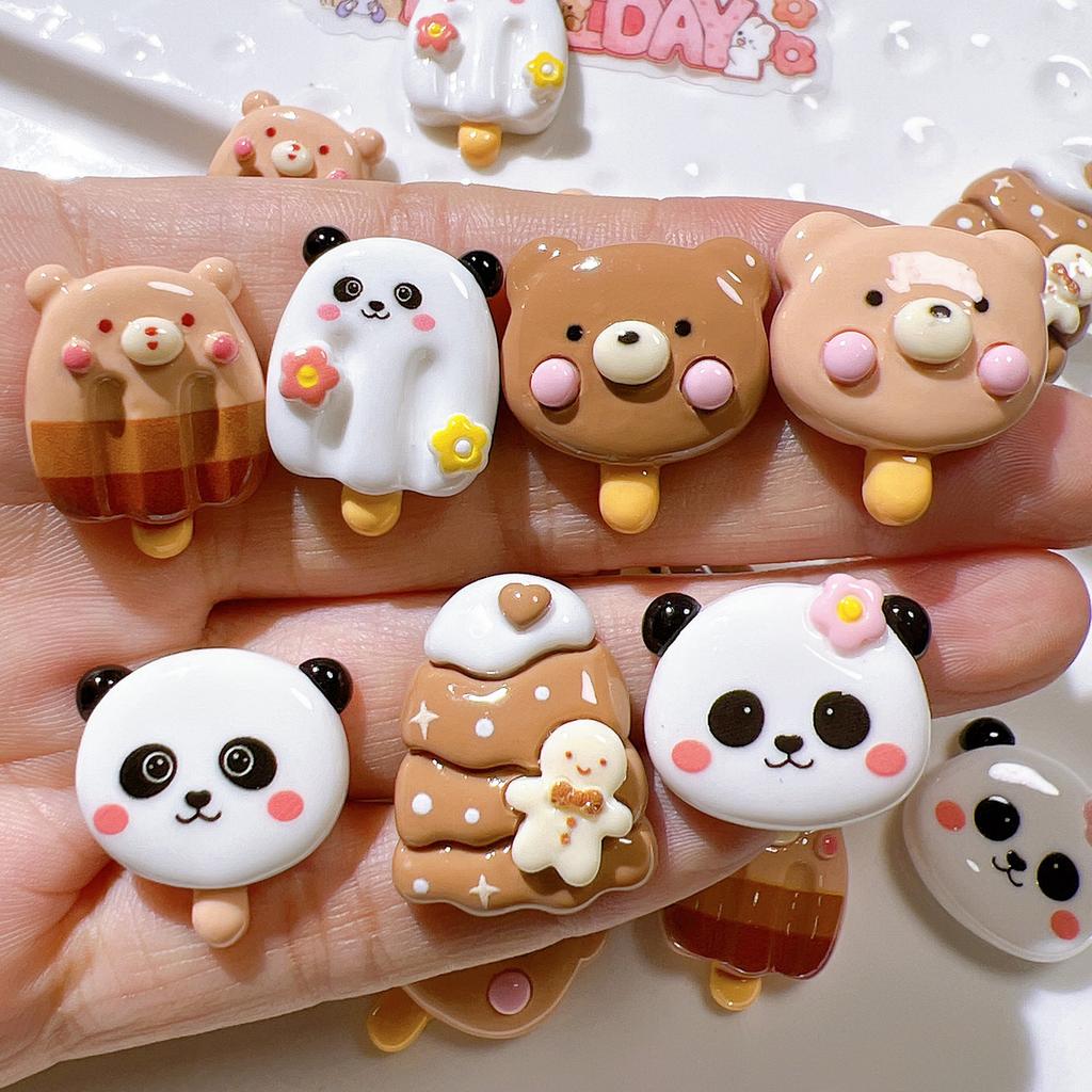 10 Pcs New Cute Cartoon Little Bear Popsicle Series Resin Scrapbook Diy Jewelry Children Gift Hairpin Accessories A76