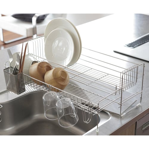 Dinos Dish Drainer Rack, Sink Accessories, Kojima Magic Extendable Slim Dish Drainer for Tidying Up Your Kitchen