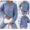 BITCED Hooded Drawstring Knit Sweater Fall/Winter Solid Color Pullover Casual Sweater for Women