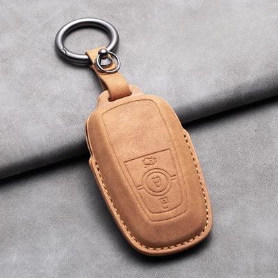 Leather Car Key Case Cover For Ford Fusion Mustang Explorer F150 F250 F350 Ranger Mondeo Remote Key Shell Holder Fob Accessories