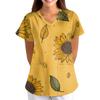 Women V Neck Printed Short Sleeve Loose Fit Scrub Top with Pockets for Nurses Caregivers Work Uniform Shirt