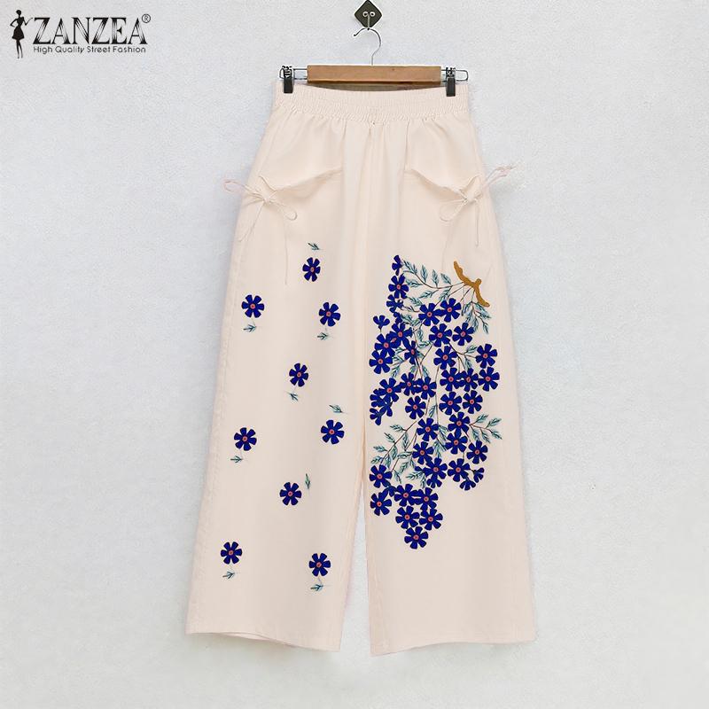 ZANZEA Women Loose Casual Summer Floral Cropped Pants