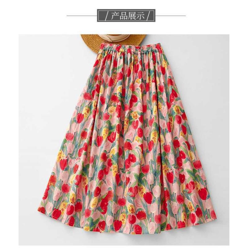 2025 Vintage Resort Tulip Printed Peplum Skinny Oil Color Halter Skirt