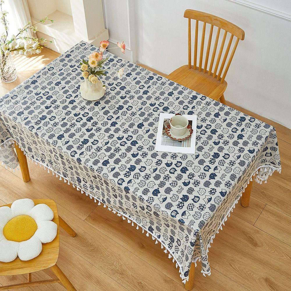 Creative Waterproof Coated Tablecloth Rectangular Washable Table Protection Coat Stain-resistant with Tassels