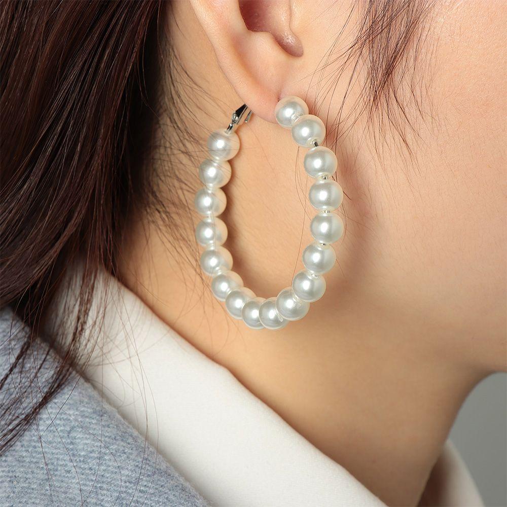 Party Fashion Wedding Engagement Elegant Round Shape Pearl Hoop Earrings Drop Dangle Ear Stud