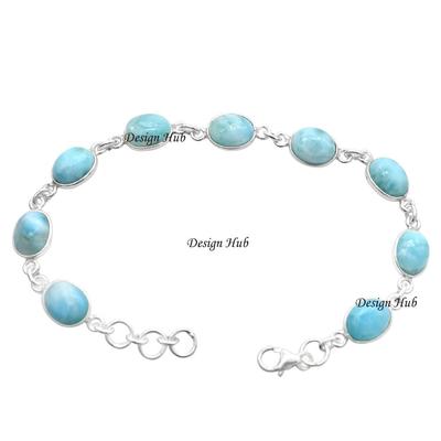 Pulseira de declaração de prata esterlina 925 Pulseira de pedra preciosa Larimar Pulseira feminina Pulseira feita à mão Presente para o Natal