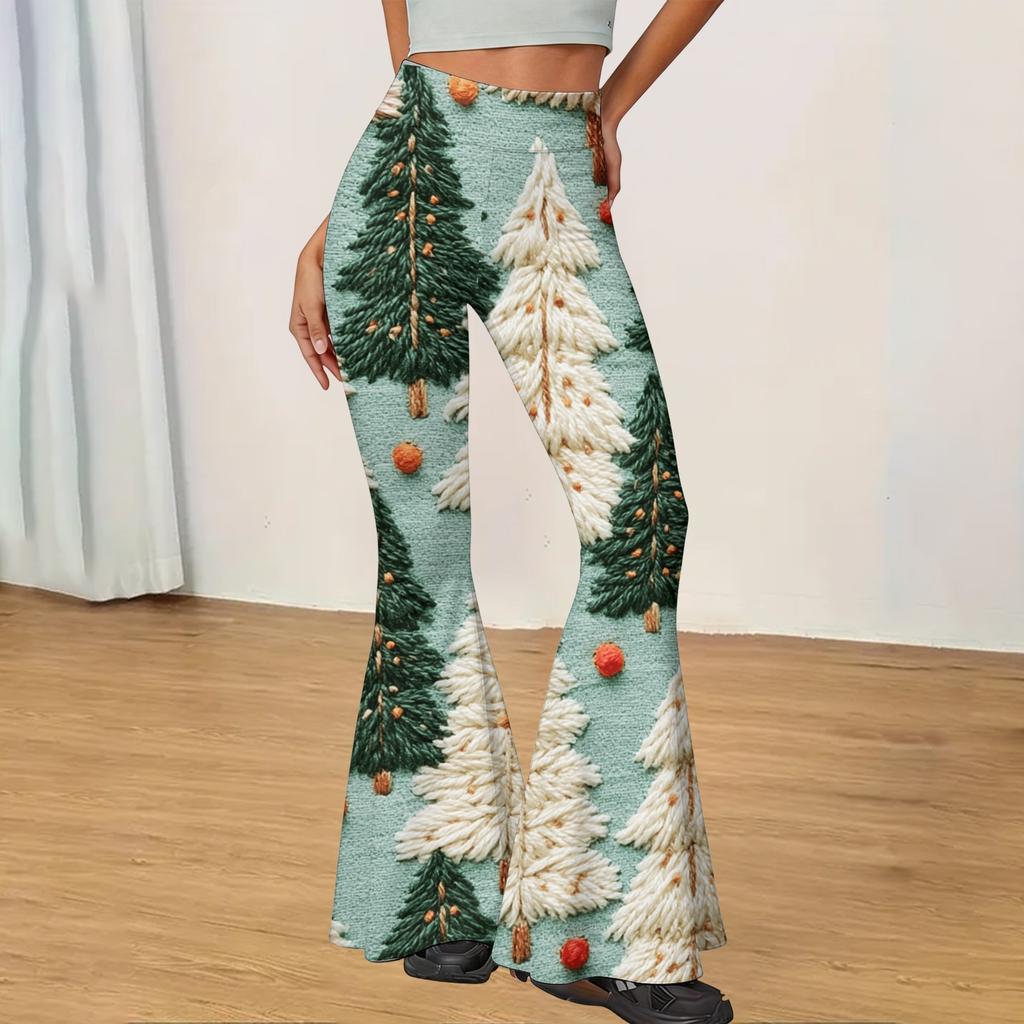 Women's Christmas Printed High Waisted Flared Yoga Pants Casual Slim Fit Everyday Wear
