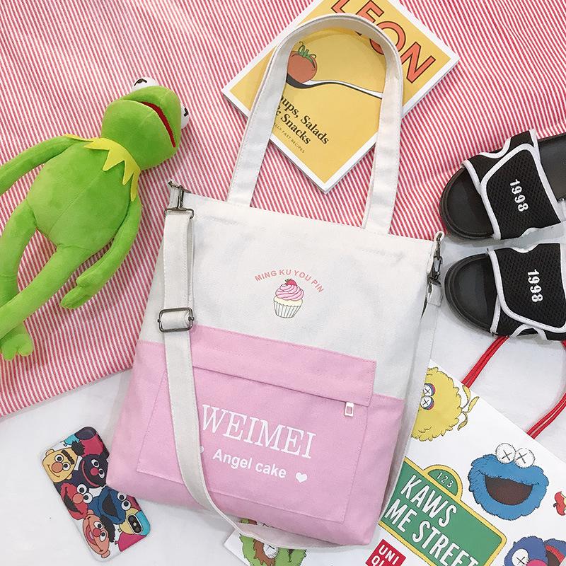 

Tote Bag Female Canvas Shoulder Student Lazy Canvas Bag Harajuku Large Capacity Shopping Bag розовый