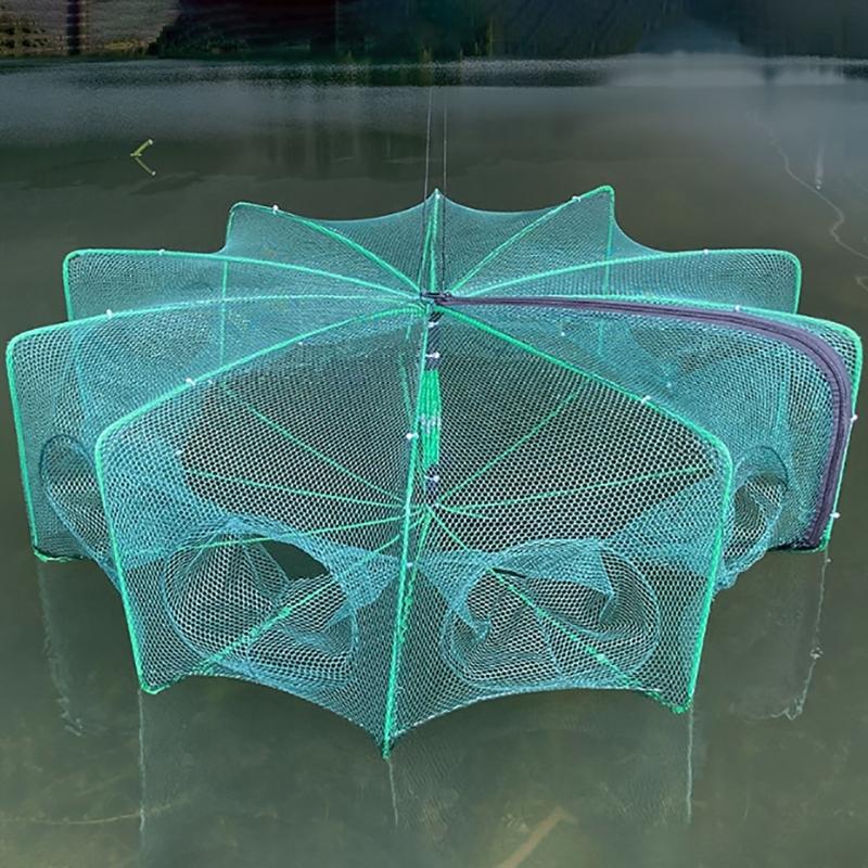 Fishing Shrimp Cage Baits Mesh Net Foldable Fish Trap Cage 6/8 Hole Folding Fishing Net Automatic Fishing Trap Net
