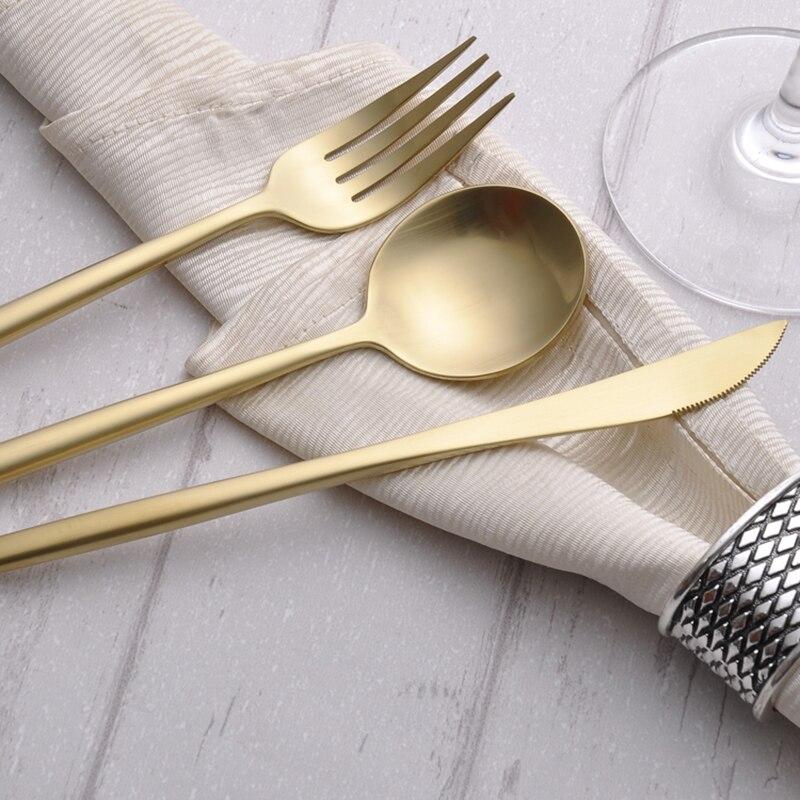 JANKNG 24 Pcs/ Set Gold Dinner Set Golden Cutlery Set 18/10 Stainless Steel Dinner Fork Knife TeaSpoon Silverware Service for 6