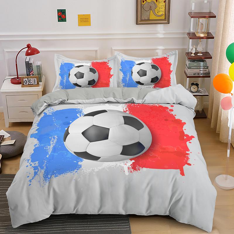Football Duvet Cover Set Soccer Bedding Set For Boy Teen Microfiber Sports Theme Comforter Cover Soccer Ball Pattern Quilt Cover