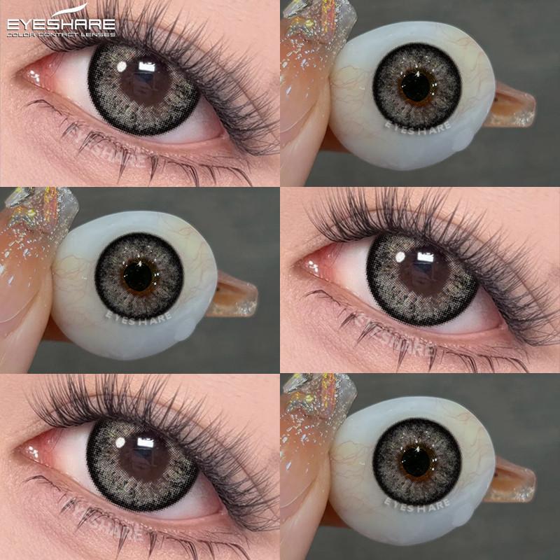 Eyeshare 1 Paar Große Schwarze Augen Kontaktlinsen 14,5 mm Farbige Kontaktlinsen Natürliches Braun Softlinsen Graue Pupillen