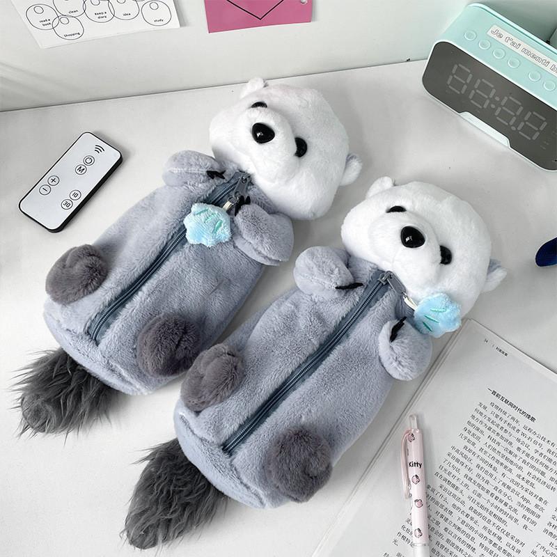 Otter Plush Pencil Case With Cartoon Marine Animal Design For Students Storage