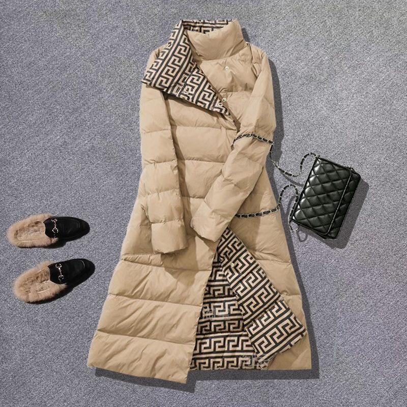 2024 Winter New Double-sided Wear Medium and Long Thin Temperament Literary Down Jacket, Stand-up Collar Jacket On Both Sides Women's Clothing