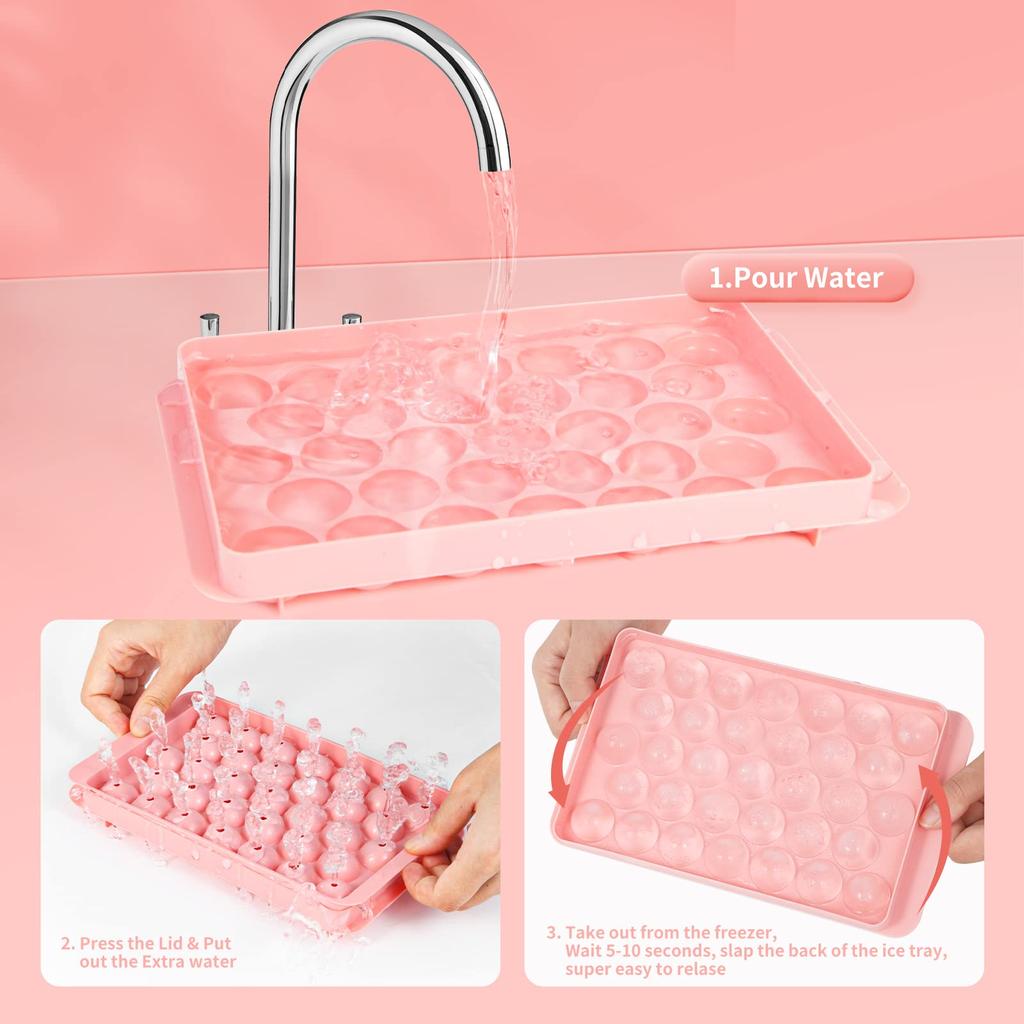33PCS Round Ice Balls,Ice Trays for Freezer Is Easy To Release & Sturdy- Small Pellet Ice Maker for Drinks, Coffee and Cocktails