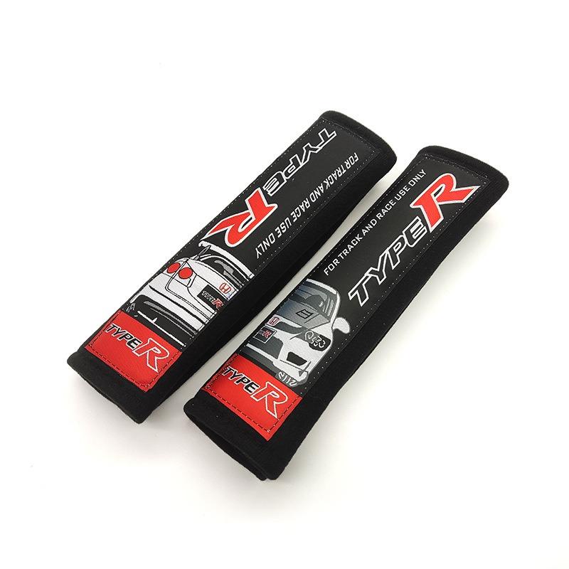 2PCS/Pair Leather TYPE R Emblems Embroidery Car Seat Belt Cover Decoration Shoulder Pads For Honda CIVIC GK5 FD2 K20 Accessories XK6