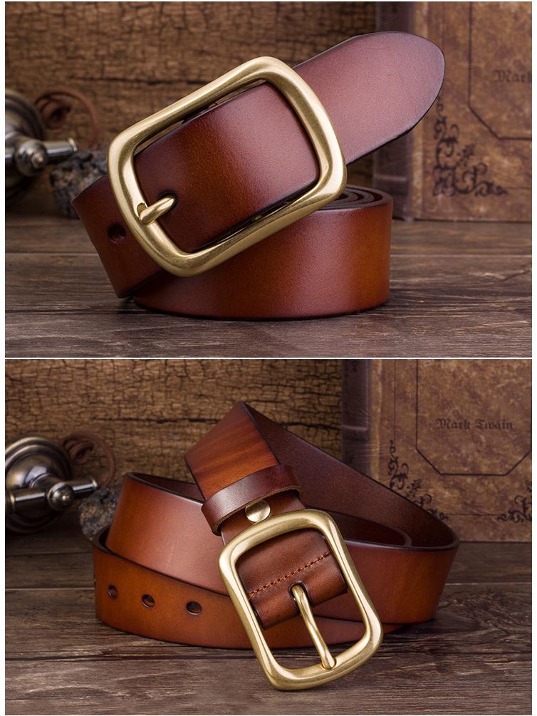 Men's Genuine Leather Pin Buckle Belt - Casual Pure Copper Cowhide Waist Accessory