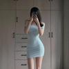 Pure desire sexy one-word shoulder Spice girl waist tight hip skirt summer new nightclub pure desire fashion short skirt female tide