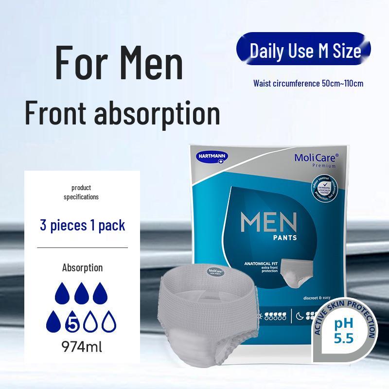 MOLICARE Golden Edition Adult Pull-up Pants for Men, Size M, 3-Pack. Ideal Elderly Diaper Underwear for Daily Use.
