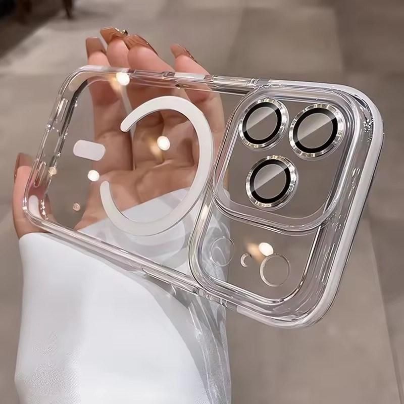 Luxury Candy Color Collision for Magsafe Case for iPhone 17 Air 16 15 14 13 Pro Max Plus Magnetic Lens Protector Transparent Cover