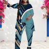 Women Plus Size Round Neck Long Sleeve Printed Layered Top And Long Pants Two Piece Set